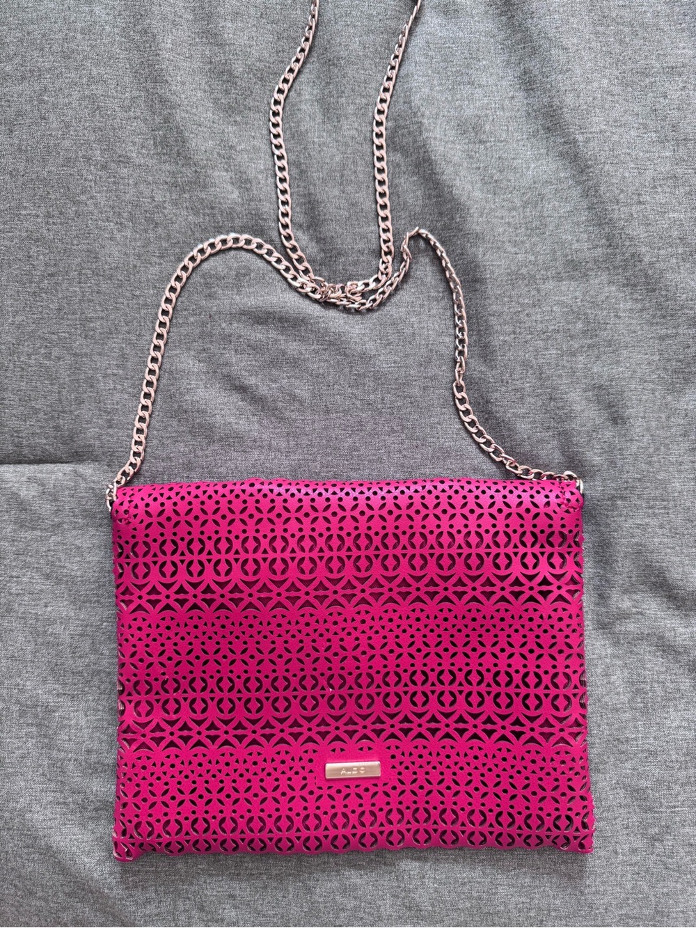 Aldo fuchsia lace envelope clutch with gold chain strap